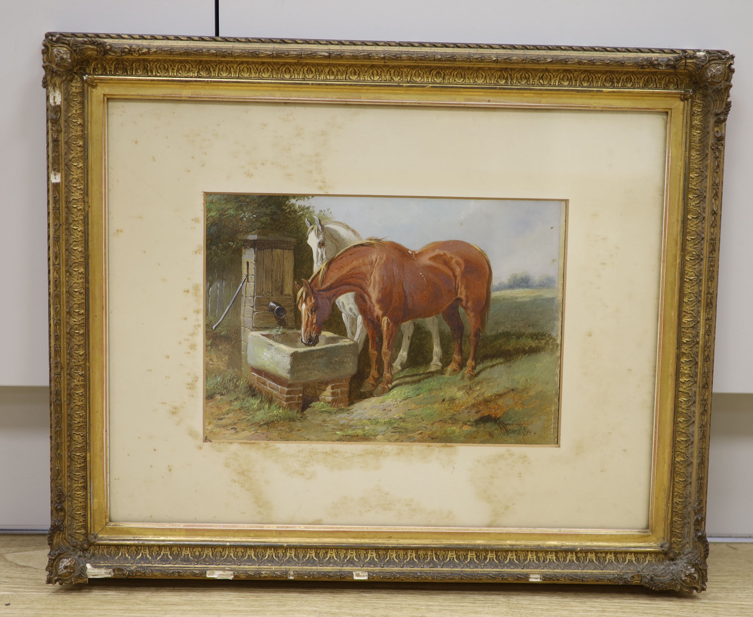 John Sturgess (1839-1903), oil on card, 'Members of The Blue Ribbon Army'; horses watering, signed, 20 x 29cm